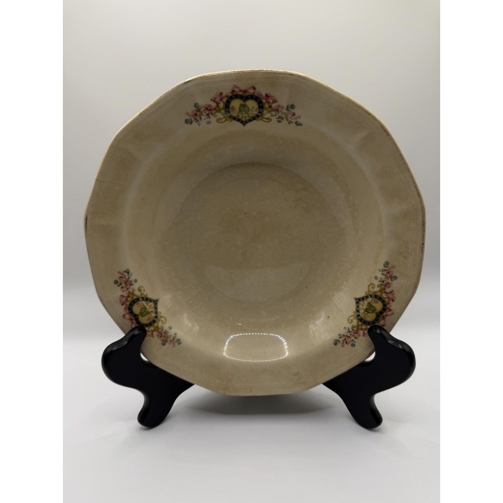 Atlas Globe China Company Victorian Soup Bowl Birds Kissing Pattern